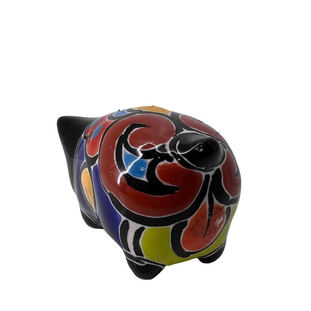 Miniature Black Piggy Colorful Folk Art House Hog - Picture 3 of 7